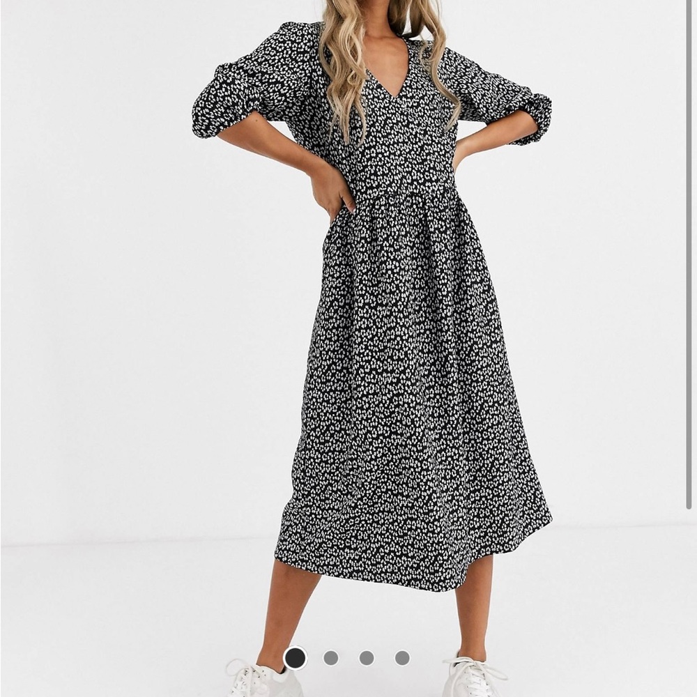 ASOS DESIGN mono floral jacquard wrap smock dress